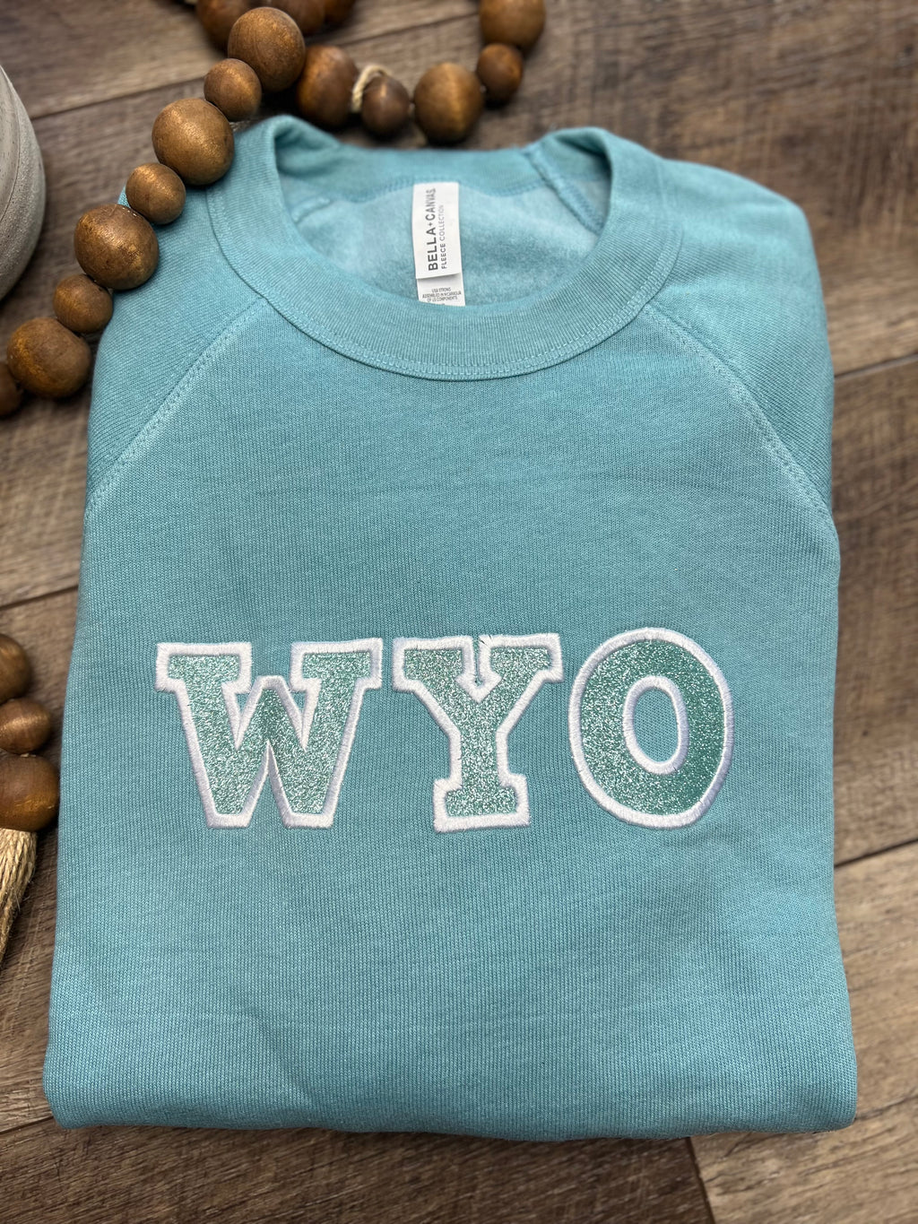 Embroidered Glitter Wyo Fleece Crew