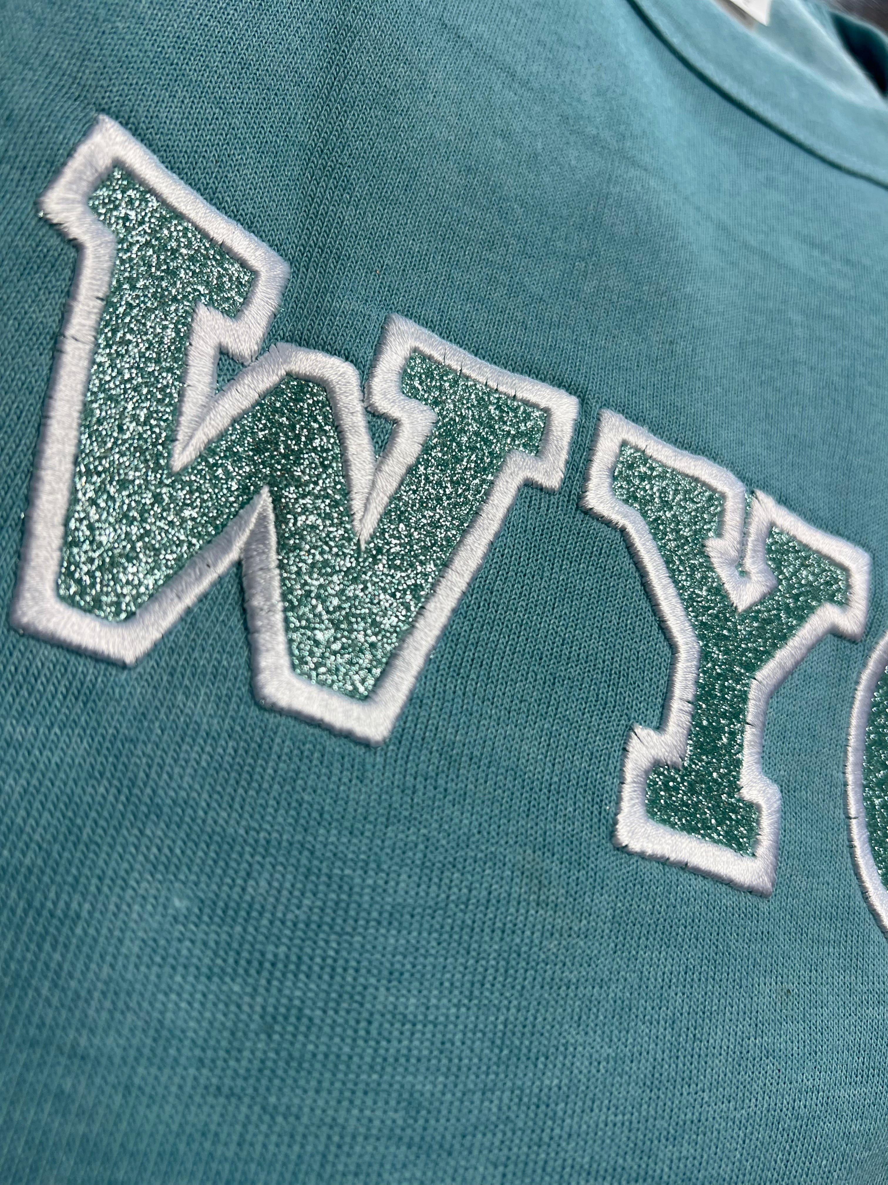 Embroidered Glitter Wyo Fleece Crew