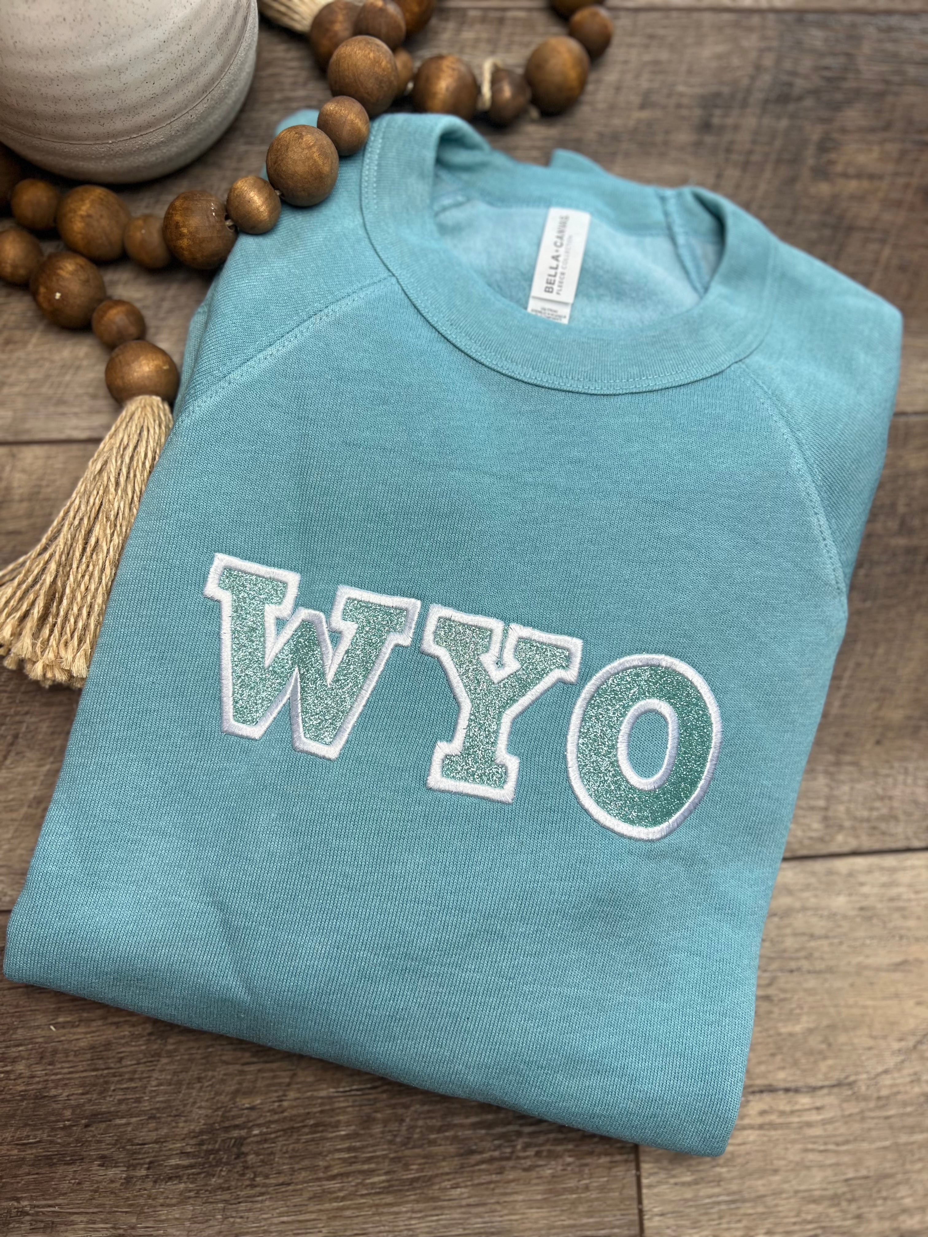Embroidered Glitter Wyo Fleece Crew