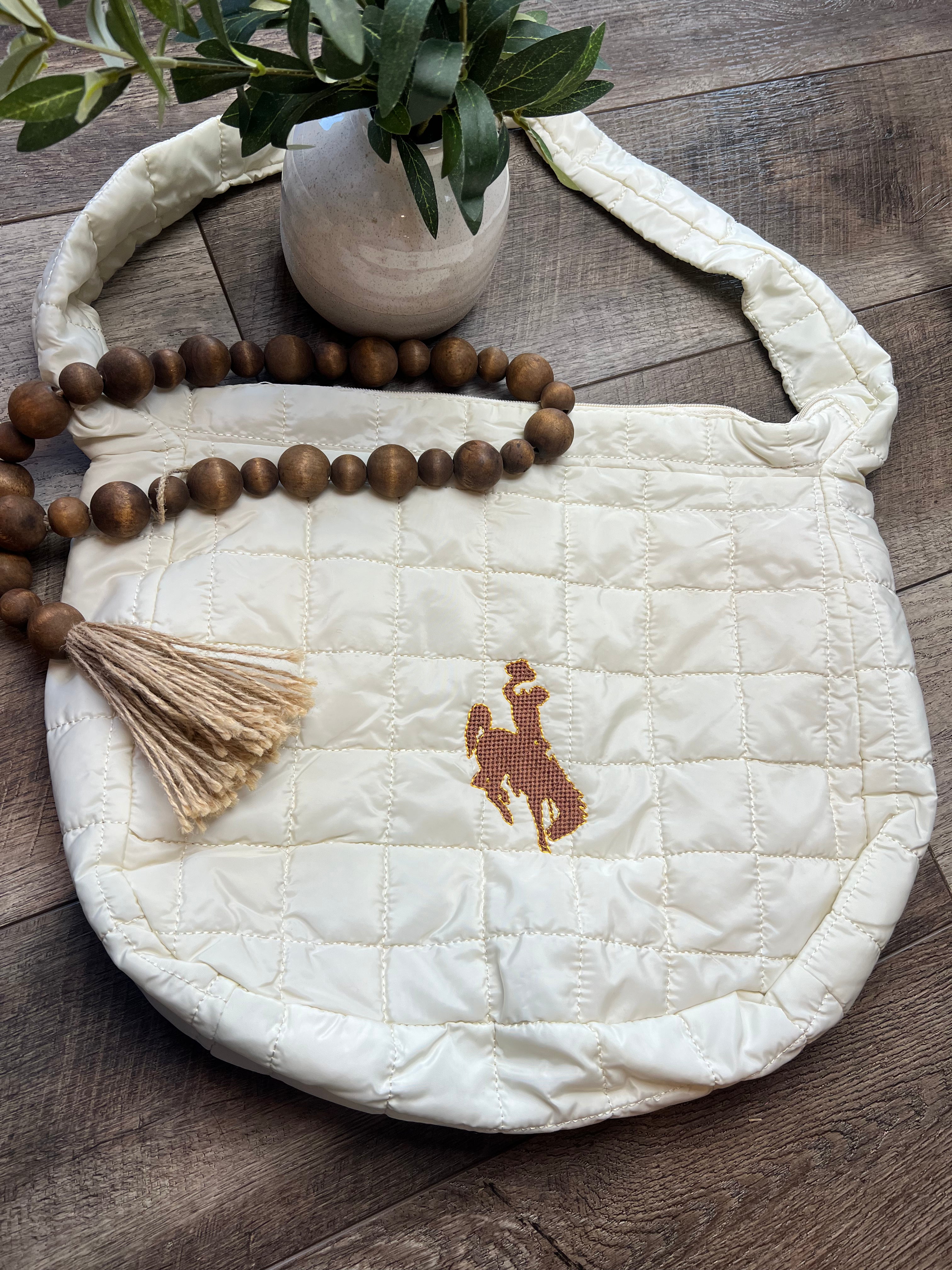 Embroidered Quilted Shoulder Bag