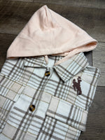 Embroidered Khaki Plaid Shirt Removable Hood Buttoned Shacket