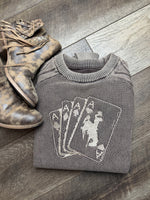 Embroidered Dark Brown Contrast Cable Knit Sleeve Casual Sweater