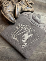 Embroidered Dark Brown Contrast Cable Knit Sleeve Casual Sweater