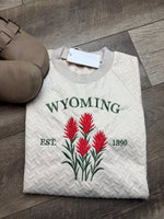 Embroidered Indian Paintbrush Solid Textured Raglan Sleeve Pullover Sweatshirt