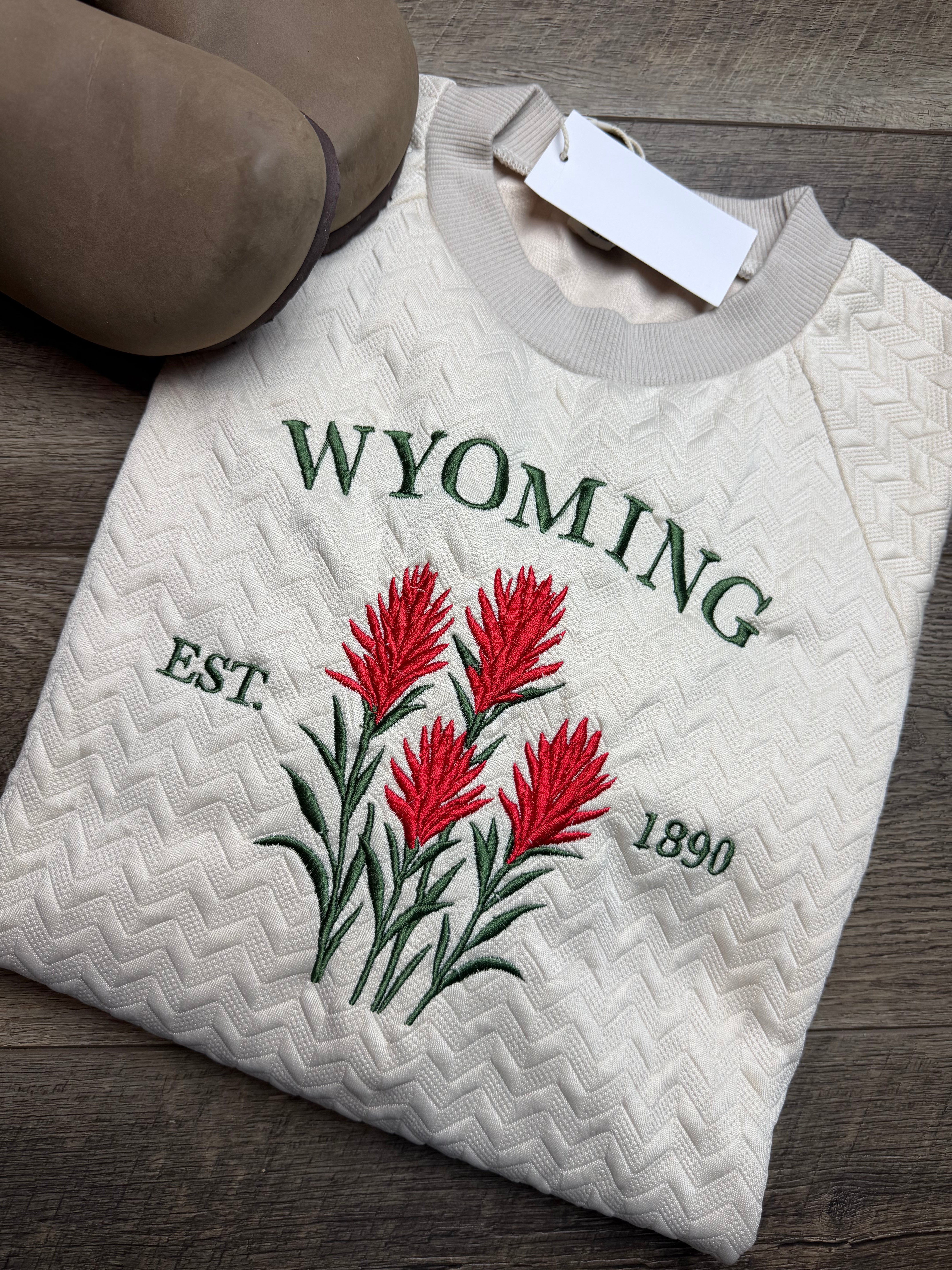 Embroidered Indian Paintbrush Solid Textured Raglan Sleeve Pullover Sweatshirt