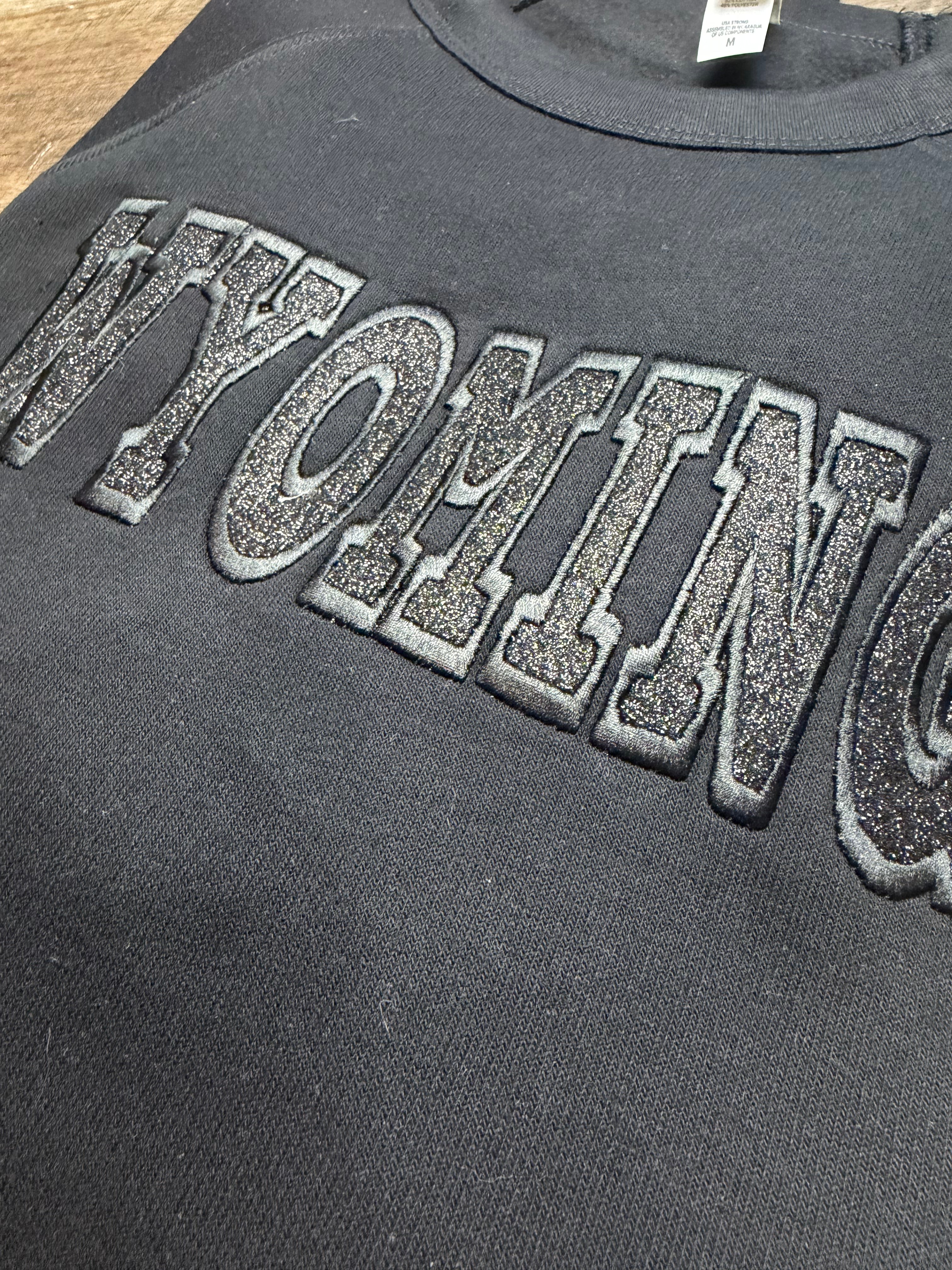 Embroidered Glitter Black Wyoming Fleece Crew
