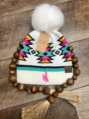 Embroidered Southwestern Faux Fur Pom