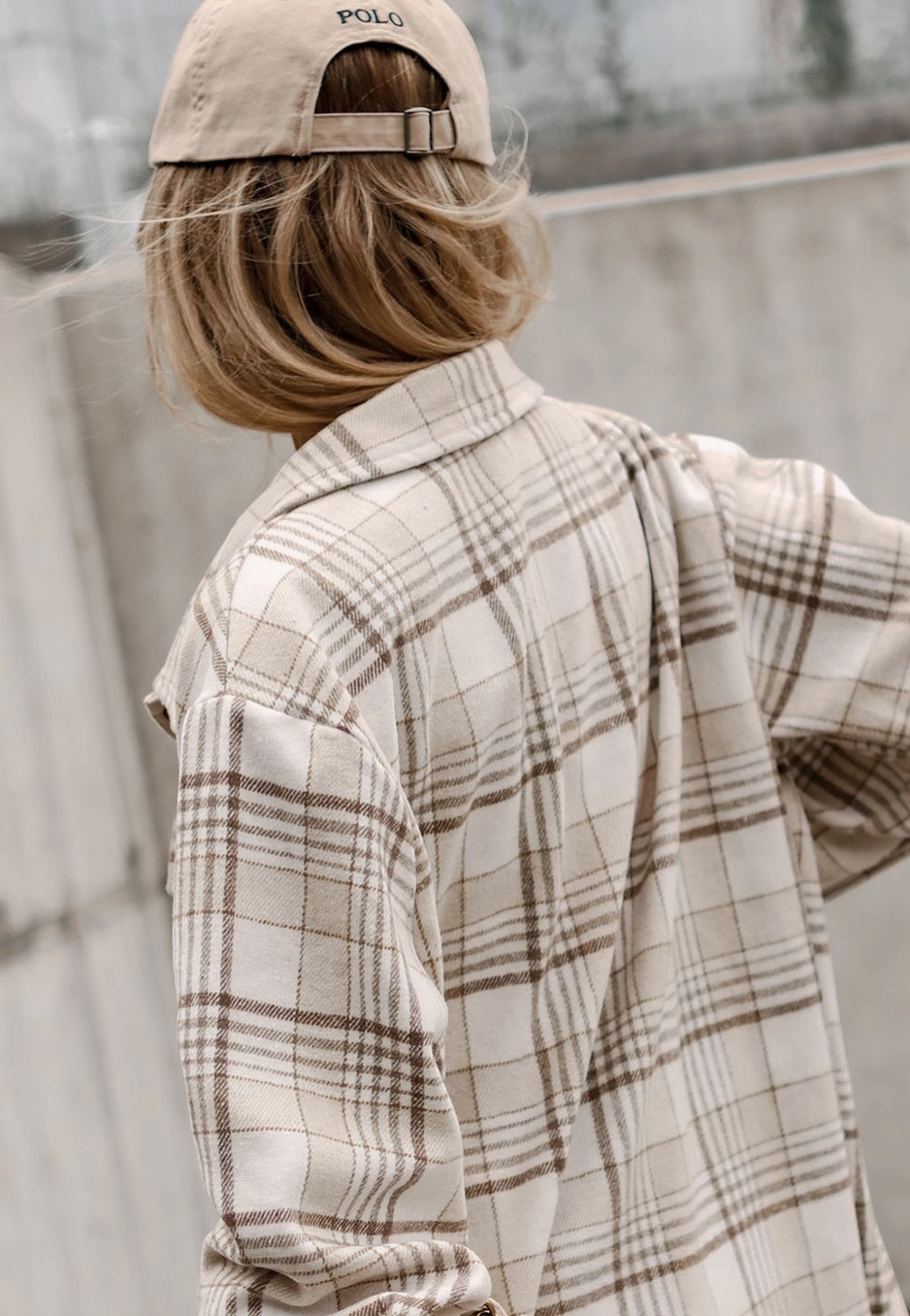 Embroidered Khaki Plaid Shirt Removable Hood Buttoned Shacket