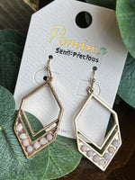 Chevron-Shaped Drop Earrings Featuring Natural Stone Beads