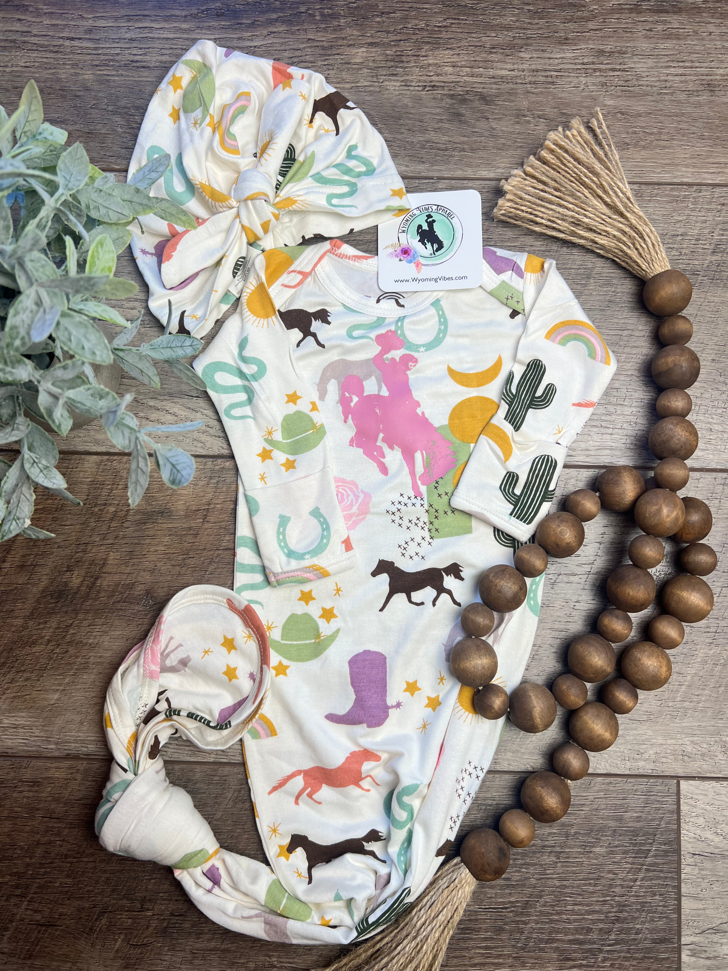 Wild and Free Bamboo Knotted Baby Gown Newborn Baby Gift Set
