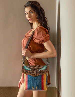 Blue Feather Hand-Tooled Bag